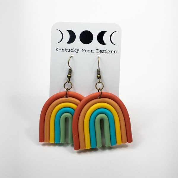 Rainbow Polymer Clay Boho Polymer Clay Rainbow Dangle Earrings