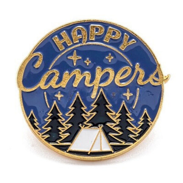 Happy Campers Enamel Pin, Camping Enthusiast Lapel Pin, Outdoor Adventure Badge, Nature Lover Gift, Tent under Starry Sky, Forest