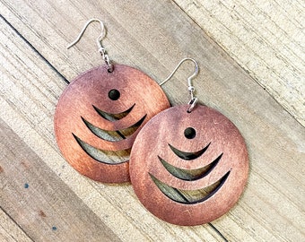 Moon Phase Wooden Earrings Bohemian Earrings Round Wooden Earrings Boho Earrings Round Wood Resin Dangle Large Wood Earrings