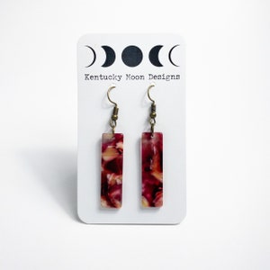 Boho Statement Earrings Crimson Red Storm Bars Resin Earrings Lightweight Earrings Hypoallergenic Earrings Bohemian Earrings