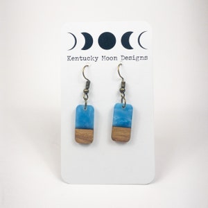 Bohemian Petite Earrings Boho Earrings Blue Tabbies Resin Dangle Earrings Wooden Earrings Lightweight Earrings Hypoallergenic Earrings Gift