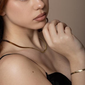 Herringbone Necklace | 18ct Gold Plated | Sleek Flat Snake Chain | Minimalist Jewelry | Tarnish-Resistant & Hypoallergenic | Gift for Her