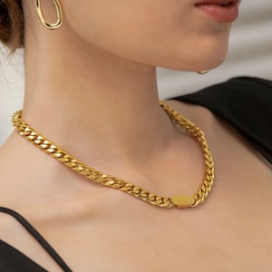18K GOLD Filled Rectangle Cuban Link Chain, Gold Cuban Necklace, Chic Chain, Gifts For Her