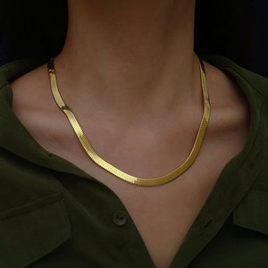 S925 Stainless Steel Gold Plated Herringbone Necklace, Gold Snake Necklace, Dainty Necklace