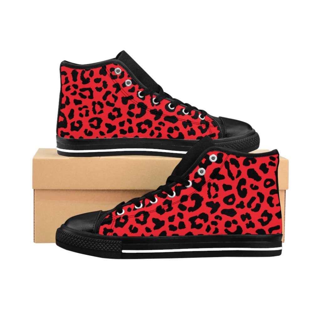 Women's Hightop Sneakers trendy red leopard like animal Etsy