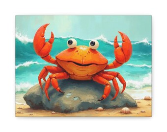 Crab Wall Art, Coastal Decor, Fun Sea Creature Print, Nautical Gift for Beach Lovers, Ocean-Themed Canvas, Playful Home Décor