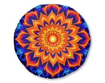 Vibrant Mandala Tufted Floor Pillow for Bohemian Decor, Colorful Cushion, Meditation Pillow, Unique Home Accent, Floor Cushions, Gift Idea