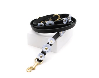 Leather Dog Leash | The Fleur Black | 6ft Long Lead for Small and Large Dogs