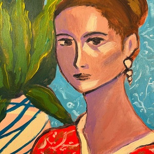 Eve, contemporary acrylic portrait painting, original painting on wood