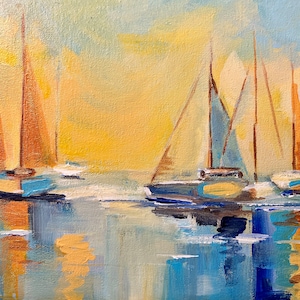 New York Landschaft Acrylbild - Hudson River/Warme Farben - 12x9 Acryl auf Leinwand, handgemaltes signiertes Original