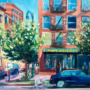 New York Landscape Painting - Upper West Side/Springtime - 11x14 Acrylic on Wood, NYC Cityscape Painting, Signed Original