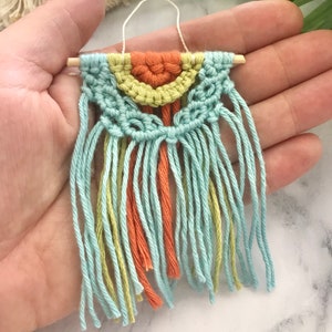 Modern Miniature Macrame Wall Hanging • Aqua Green Dollhouse Wall Decor • Boho Dollhouse