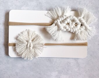 2er Set Makramee Stirnbänder • Baby/Kleinkind Stirnband • Säugling Mädchen Haarschleife • Boho Baby • Kleines Mädchen Blumen Haarschmuck