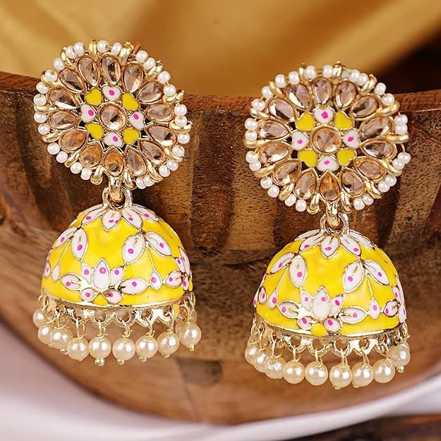 Yellow outlet color jhumkas