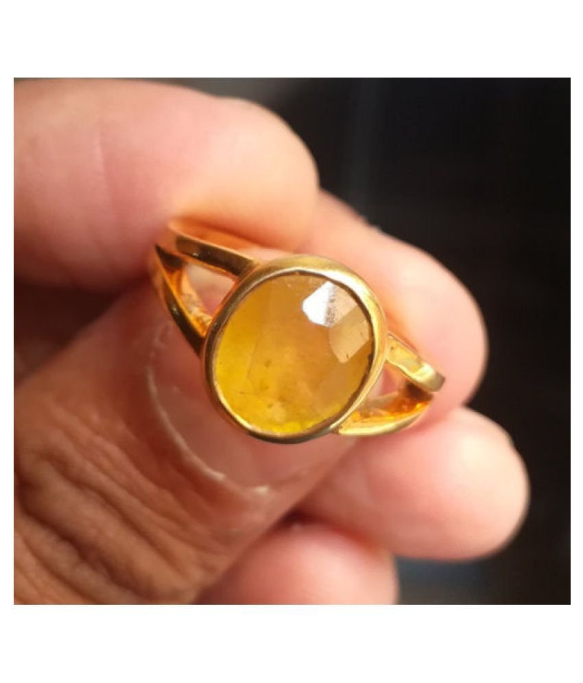 RSPR 3.25 Ratti Yellow Sapphire Stone Brass Adjustable Ring Original and  Certified by UGTL Natural Pukhraj Gemstone Free Size : Amazon.in: Fashion