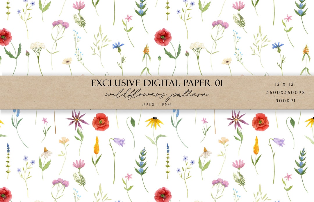 Exclusive Digital Paper 01 - Wildflowers Digital Paper Seamless Pattern ...