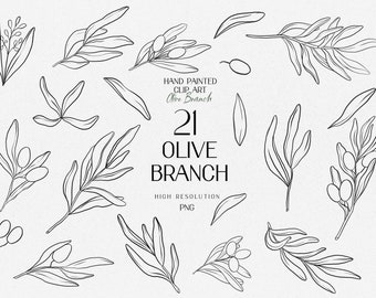 Olive branch line art | Olive Branch luxe clipart set | Botanical Clipart Illustration, Greenery Leaves, Digital Wreath PNG Floral Clipart