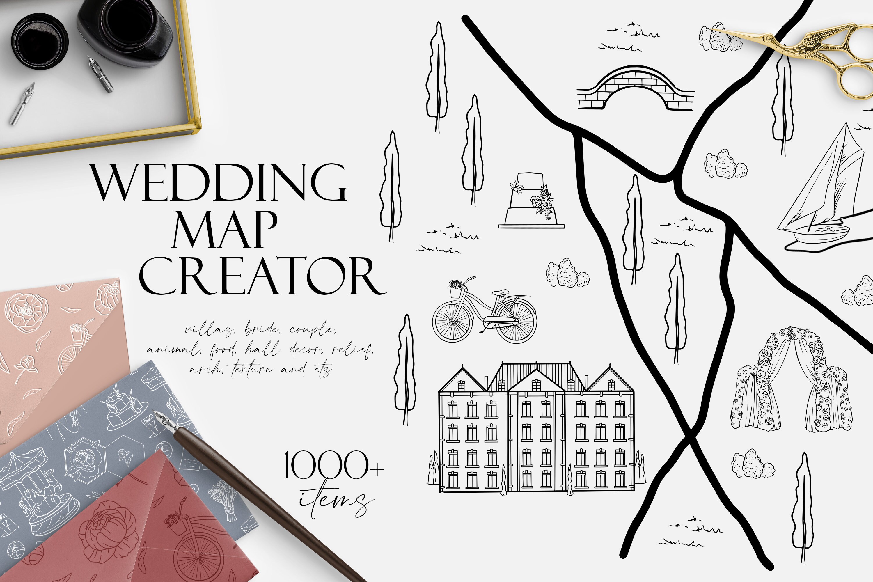 Wedding Map Creator Destination Venue Wedding Clipart | Etsy
