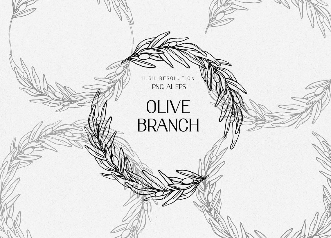 Olive Branch Outline Collection Olive Branch Luxe Clipart | Etsy