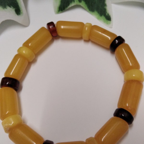 Bernstein Armband Zylinder +Scheiben butterscotch+cognac elastisch