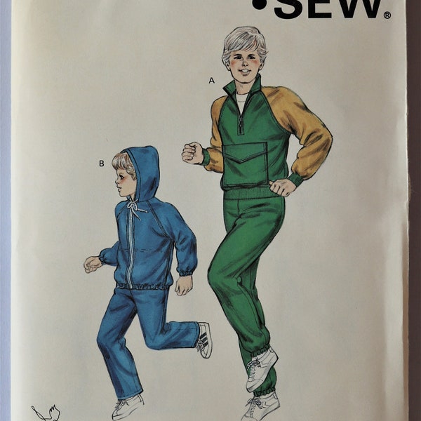 Kwik Sew 1368.  Child's track suit pattern.  Child hooded sweatshirt or pullover pattern.  Child jogging suit pattern.  SZ 4-7 Uncut