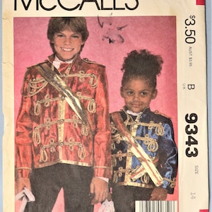 McCall&#39;s 9343.  Michael Jackson military jacket pattern. Vintage 1984 teen/young adult  Michael Jacket costume pattern. SZ 14  teen. Uncut