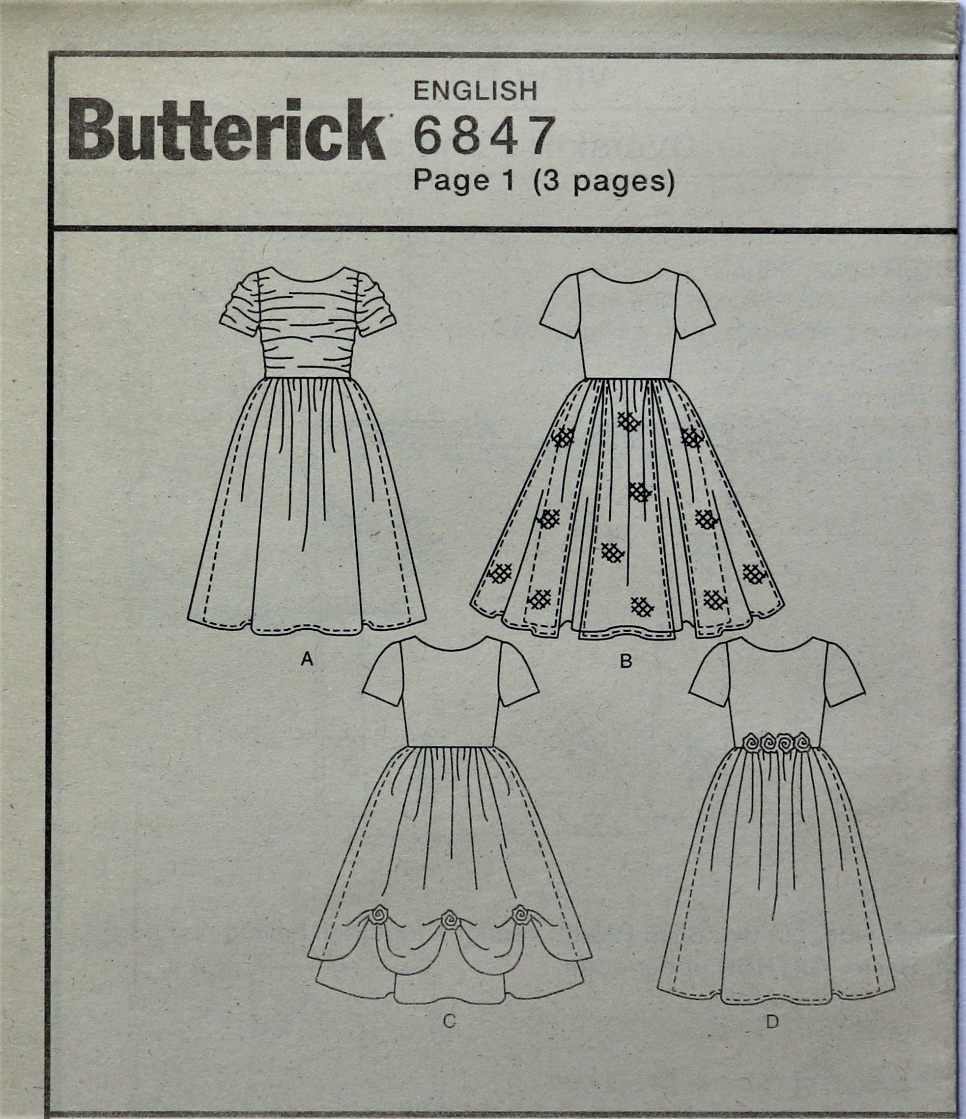 Butterick 6847. Child Dress Pattern. Flower Girl Dress Etsy