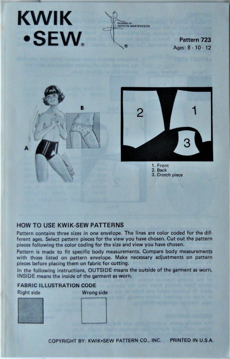 Kwik Sew 723. Girls Panties Pattern. Girls Briefs Pattern. Girls