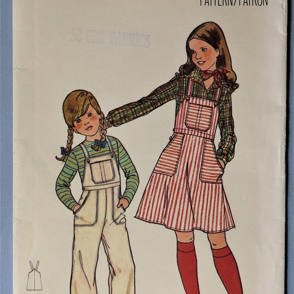 Butterick 5220.  Girl's overalls and jumper pattern.  Vintage 1970's girl bib overalls and bib jumper pattern.  SZ 8.  Uncut