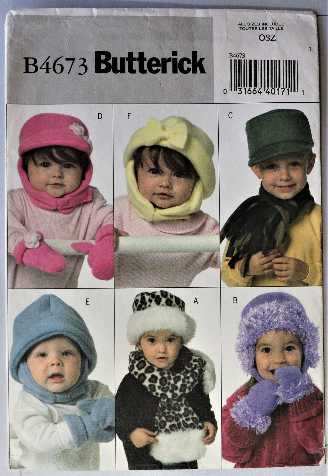 Butterick 4673. Toddler and Infants Hats, Mittens and Scarves Pattern