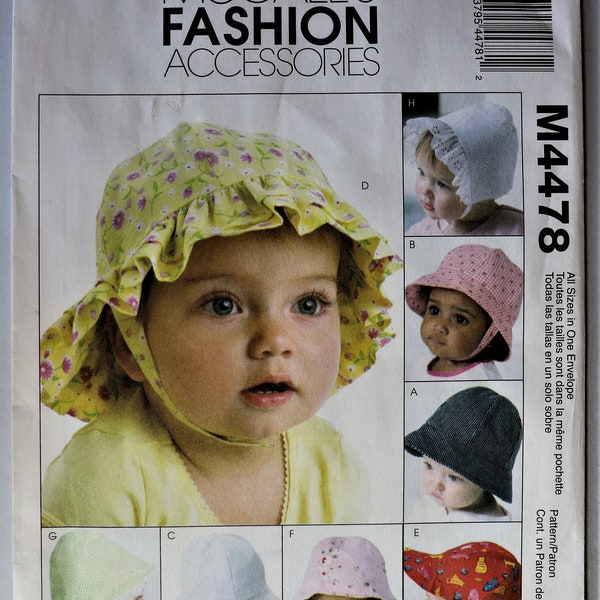 McCall's 4478.  Infant hats pattern.  Infant sun hats, caps pattern.  Baptismal cap pattern.  Uncut