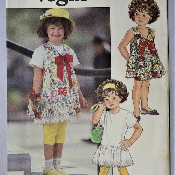 Vogue 8016. Child's jumper, sun dress and leggings pattern.  Vintage 1991 toddler sundress, jumper, cropped leggings pattern. SZ T1,2,3.