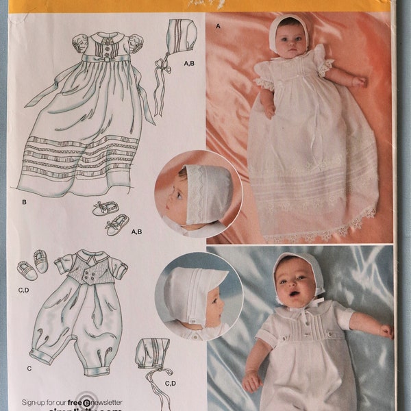 Simplicity 2457.  Baby Baptismal gown, jumpsuit, booties and bonnet pattern.  Christening gown pattern.  SZ XXS-Med Uncut