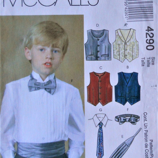 McCall's 4290.  Boy's vest, tie, bow tie, cummerbund pattern.  Boy's ring bearer vest, special occasion accessories.  7-12 or 10-14  Uncut