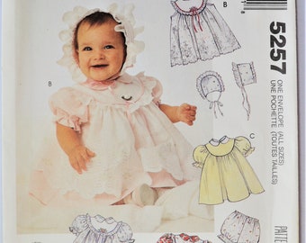 Bonnet with Ties Pattern Sewing Pattern for Baby Dress and Bonnet Infant Sizes McCalls 9121