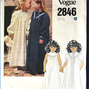 Vogue 2846.  Girl&#39;s nightgown and robe pattern.  Vintage 1970&#39;s girls granny nightgown and robe pattern.  SZ 6