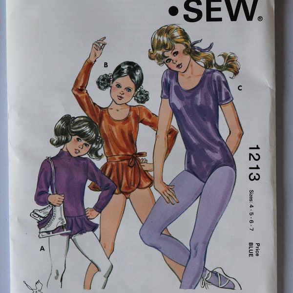 Kwik Sew 1213.  Girls dance leotard pattern.  Dance leotard in three styles pattern.   Leotard, wrap skirt pattern.  SZ 4-7. Uncut