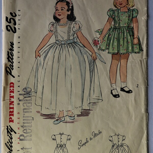 Simplicity 2267.   Flower girl dress pattern.   Vintage 1948 toddler formal dress pattern.  Toddler flower girl dress pattern.  SZ T2 Unused