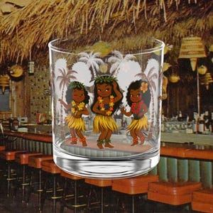 Hula Girl Rocks Glass, 10oz - Vintage Tiki Barware, Hawaiian Cocktail Glass, Luau Party Decor, Tropical Drinkware, Aloha Tumbler