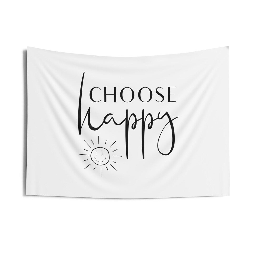 Choose Happy Black and White Wall Tapestry Cute Wall Decor Etsy
