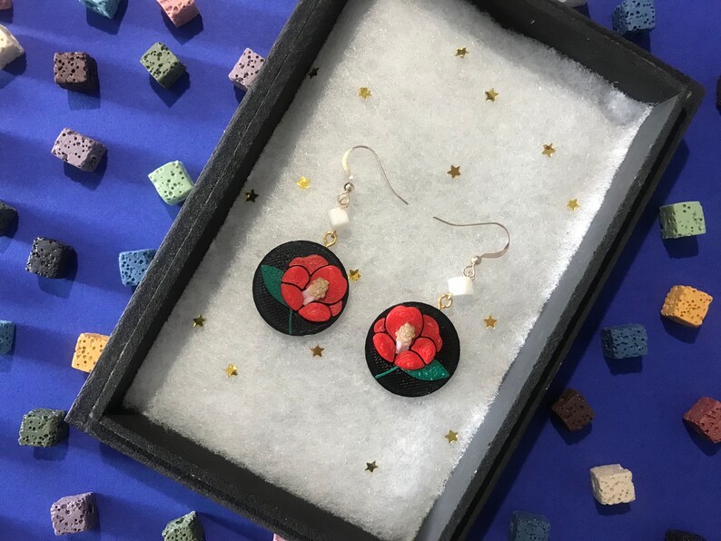 Camellia Tsubaki flower earrings 