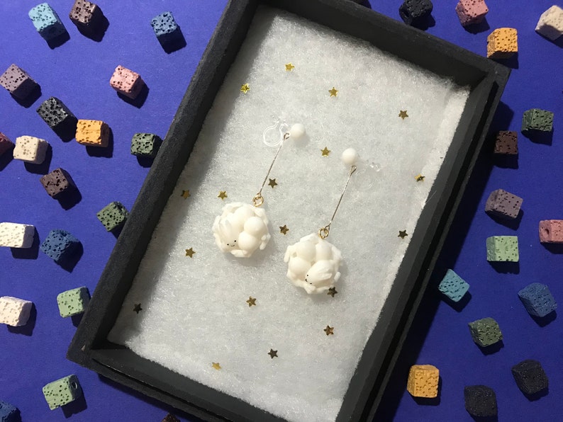 White easter bunny egg basket earrings