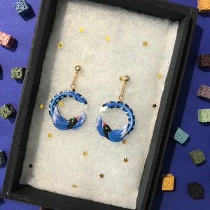 Blue magpie bird  3D printed & hand painted earrings (hook/stud/clip on)