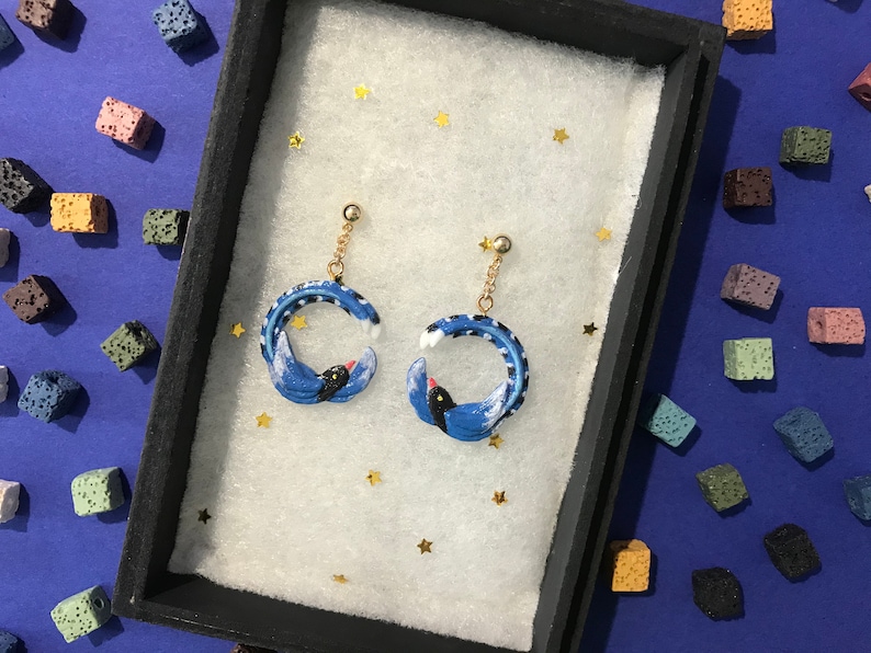 Blue magpie bird earrings
