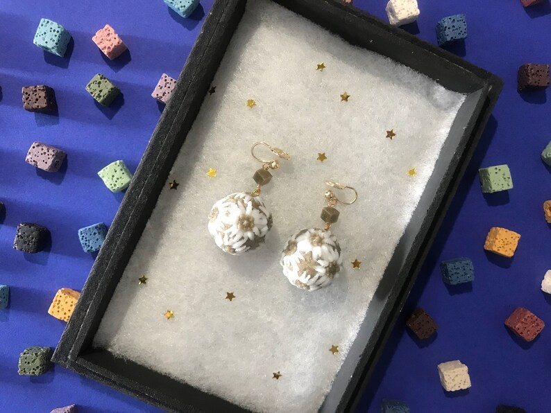Edelweiss temari ball earrings