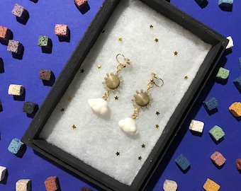 Sunny and cloudy 3D printed earrings (hook/stud/clip on)