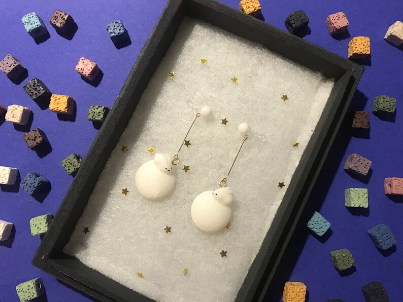 White rabbit on the moon earrings