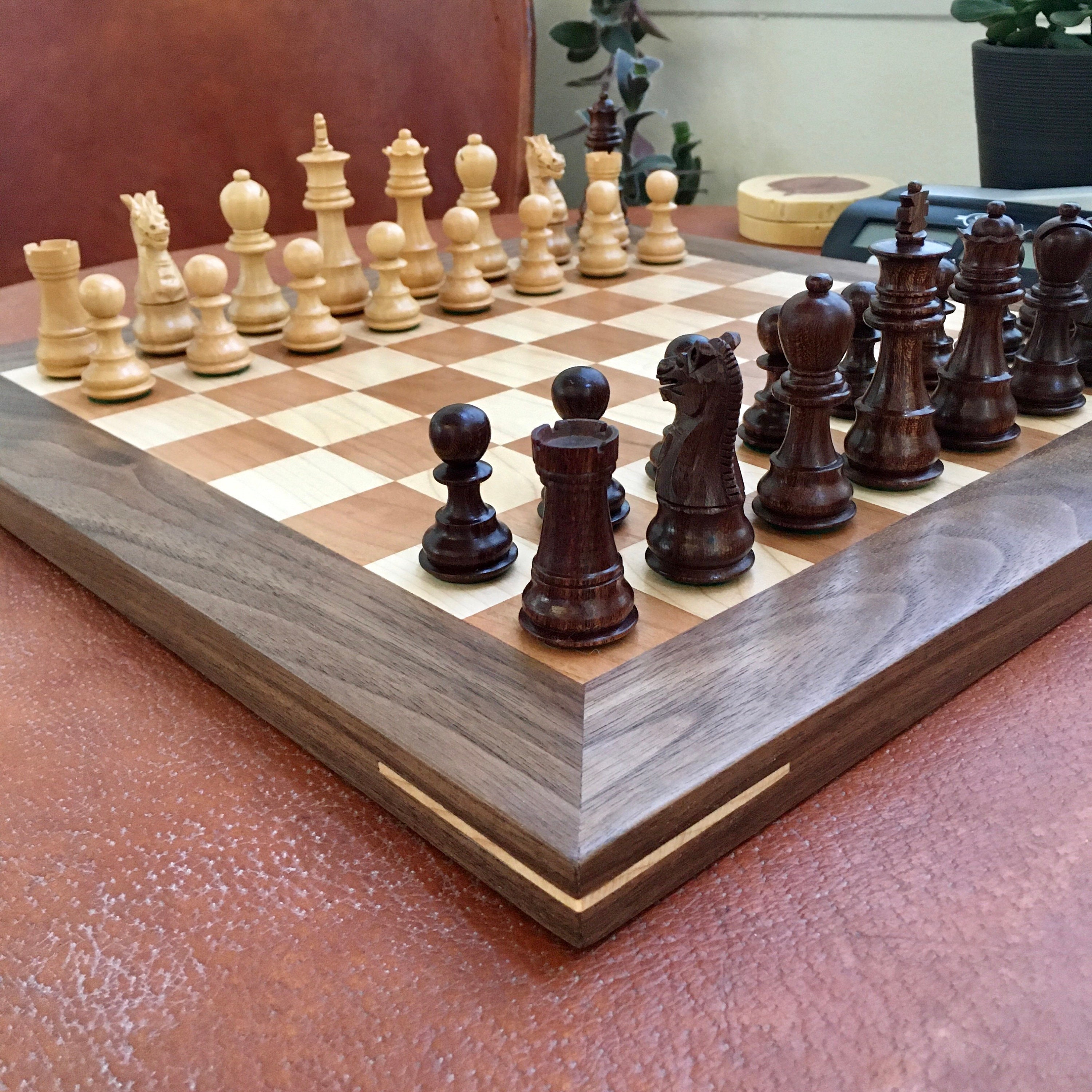 Combo of The Bridle Study Analysis Chess Pieces in Sheesham and Boxwood  with Walnut Maple Wooden