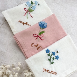 Custom Embroidered Linen Handkerchiefs, Something Blue for Bride, Personalized Linen Embroidered Handkerchief, Hand Embroidery, Wedding Gift