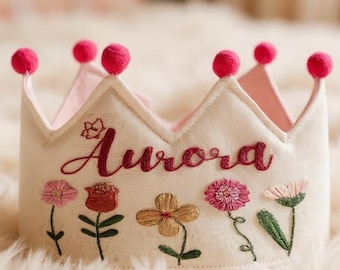 Personalized Hand Embroidered Linen Crown for Birthdays, Gifts for Birthday, Handmade Baby Crown, Custom Birthday Party Crown, 1st Birthday